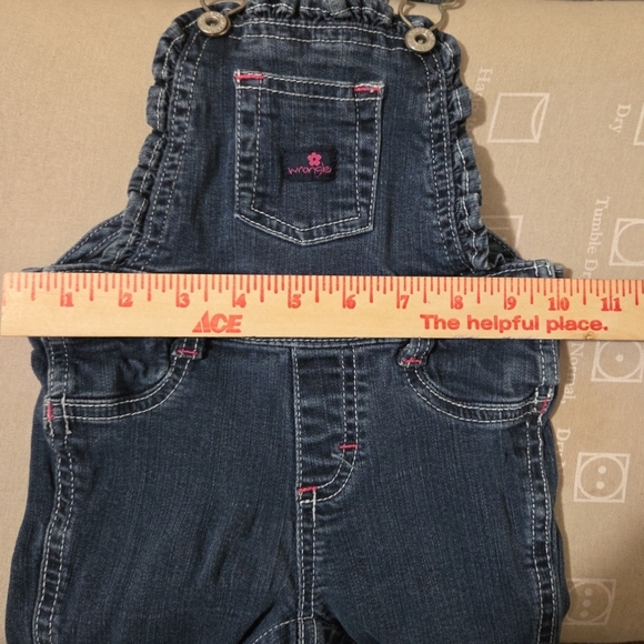 Wrangler Girls 12 Months Overalls Blue Soft Denim Pink Stitching - Picture 5 of 7